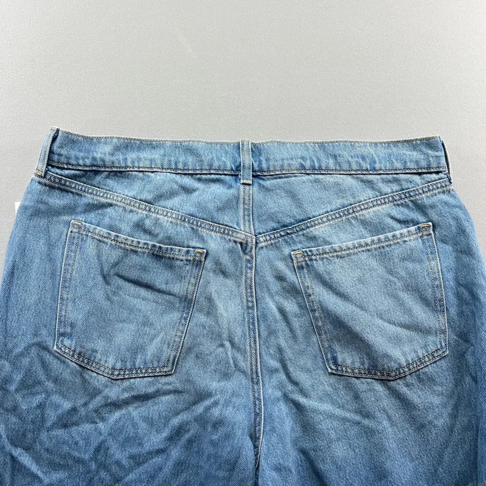 Old Navy Baggy Jeans Women 16 Petite Blue Drapey Denim Cotton High Rise Wide Leg